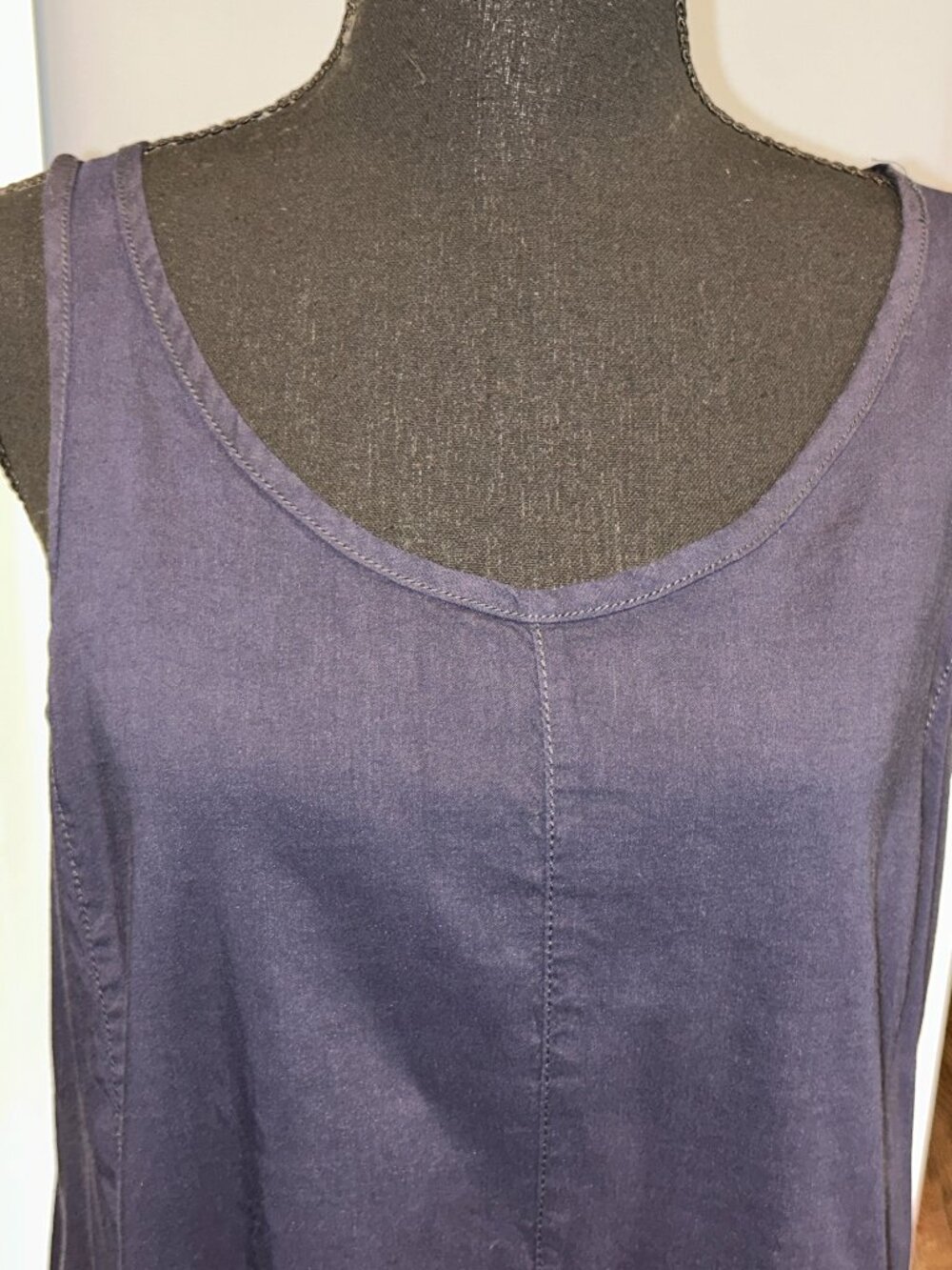 Eileen Fisher Navy Linen Blend Sleeveless High Low Midi Dress, SzSmall, pockets